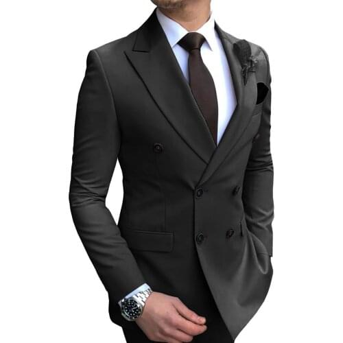 Charm Mens Double-Breasted Suit Jacket Slim Fit Casual Peak Lapel Blazer Jacket for Weeding Groomman Prom Business Coat+Pants
