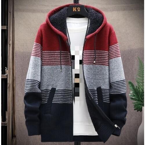Autumn and Winter New Plus Velvet Thick Sweater Large Size Casual Loose Mens Jacket Hooded Cardigan