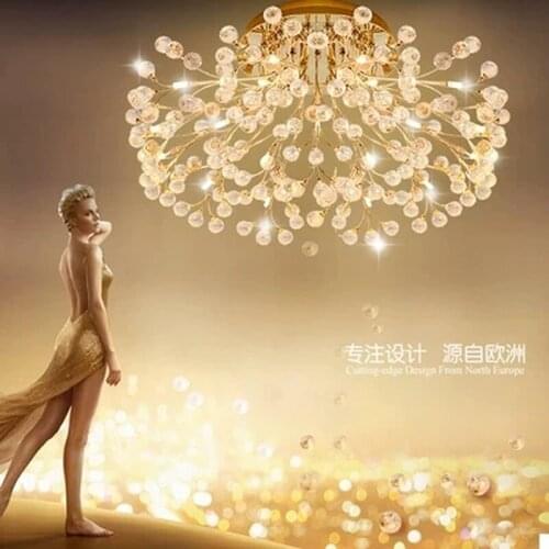 Europe Type Crystal Ceiling Lamp Circular Dining Room Living Room G4 LED Lighting Gold/Silver Flower Creative American Lamp