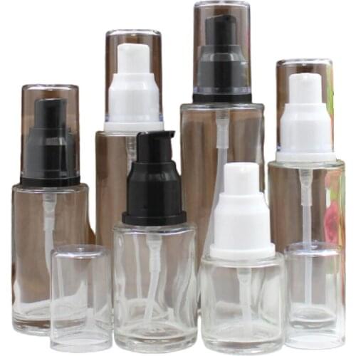 20ml 30ml 40ml 50ml 60ml 80ml Lotion Pump Bottle Transparent Skincare Cream Container Glass Liquid Essential Oil Press Bottle