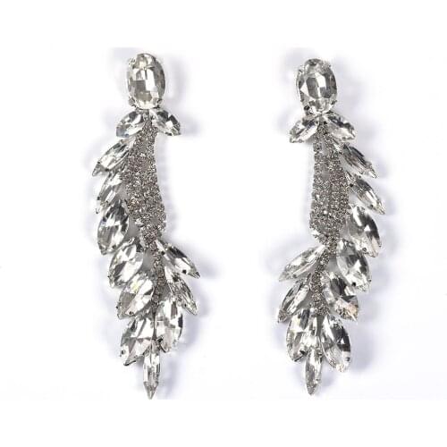 Clear Crystal Leaf Tassel Earrings Women Statement ZA Long Earrings Female Indian Wedding Rhinestone Dangle Earring Jewelry 2019