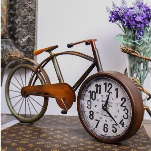 Retro Simple Household Desk Clock European Creative Metal Bicycle Type Table Clock Living Room Study Room Old Furniture GiftLF79
