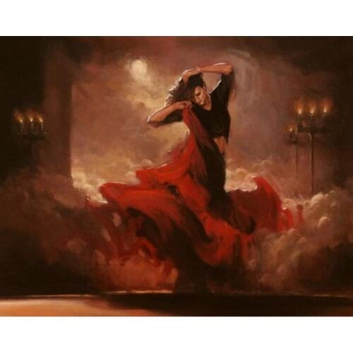 Hand-painted Canvas art Figurative paintings of dancing women for living room night buring modern artwork wall decor
