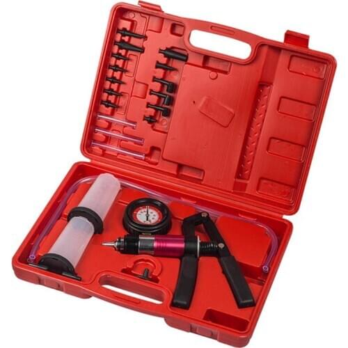 MithBros Multi-functional Hand Held Auto Vacuum Pump Pressure Tester Kit Brake Bleeder Test Tool Set with Adapters