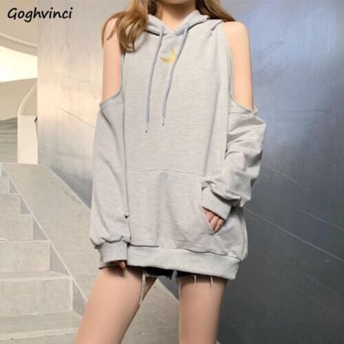 With Hat Hoodies Women Off-shoulder Chic Printed Casual Womens Sexy Sweatshirts Korean Style All-match Streetwear Hip-hop Trendy