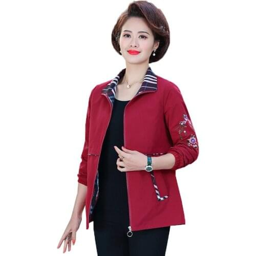 Spring And Autumn Womens Jacket Windbreaker Jacket 2021 New Middle-aged Casual Outerwear Plus Size Female Mother Outcoat Tops