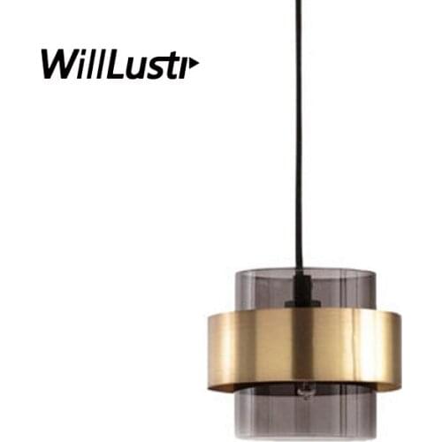 Nordic Luxury Glass Pendant Lamp Amber Smoke Copper Color Hotel Cafe Bar Dinning Room Bedside Iron Suspension Hanging Lighting