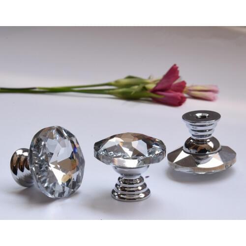 25mm glass crystal drawer shoe cabinet decoration box samll knobs pulls silver chrome Mini handles