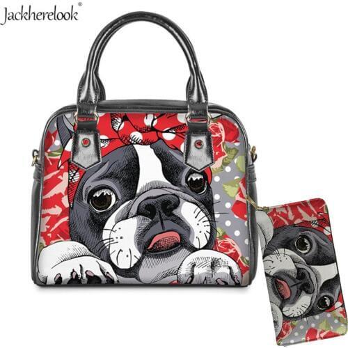 Boston Terrier Dog 2Pcs Shoulder Bag for Women Bulldog Totes and Purse set Ladys Messenger Bag and Wallet PU-Leath Should Bag