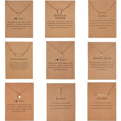 Fashion I Love You Heart Necklace Stars Bow Square Geometric Circle Necklaces Vintage Necklace Pendant Charm Women Friend Gift