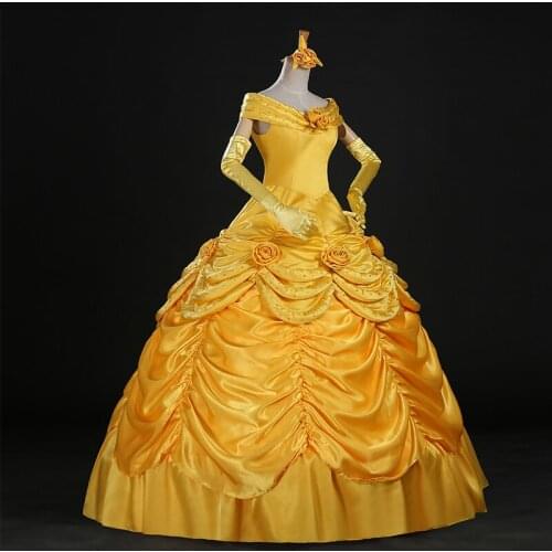 Top Quality Belle Princess Cosplay Costume For Adults Women Girls Christmas Halloween Party Dress Costume