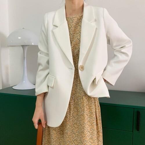 2021 New Women Spring Coat Turn Down Collar White Blazer Feminino Vintage Ladies Coat Casaco Feminino Tops For Women Clothes