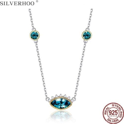 SILVERHOO 925 Sterling Silver Necklace For Women Demon Eye Teardrop Two Colors Austria Crystal Pendant Necklaces Fine Jewelry