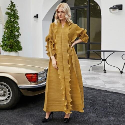 Issey Miyake Pleated Flounce Skirt Spring And Summer 2021 New European And American Temperament Leisure Long Loose Womens Dress