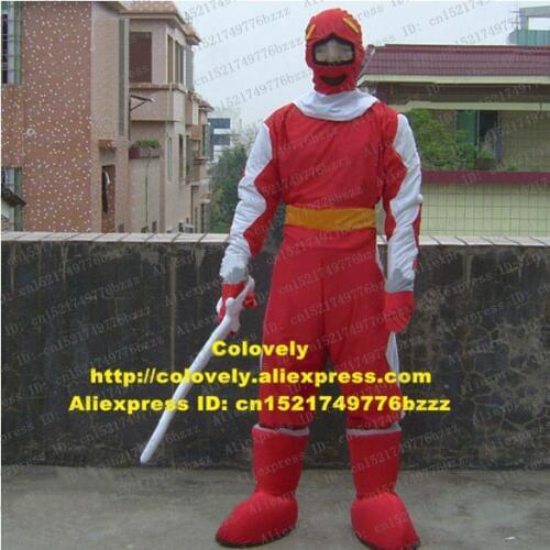 Alive Red Soldier Warrior Fighter Knight Bodyguard Chevalier Mascot Costume Adult White Scarf Sharp Sword Red Boots No.8140