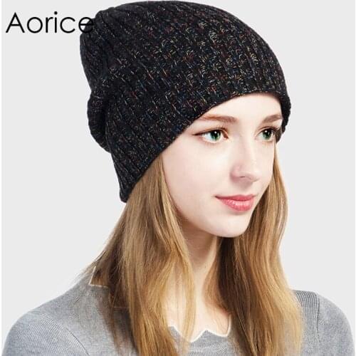 Aorice Winter Hat Multicolor Knitted Beanies Brand High Quality Warm Vogue Womens Mens Cap Pompom Female Causal Hats HK712