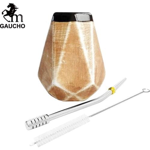 1 PC/Lot Yerba Mate Gourds Ceramic 250 ML South American Natural Type Stainless Removable Filter Straw & Cleaning Brush Hot Sale