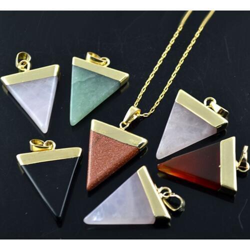 10pcs Triangle Shape Natural Semi-precious Stone Pendants Necklaces Women Jewelry DIY Findings
