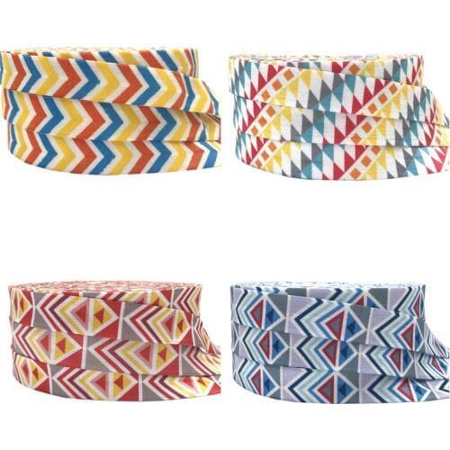 10Yards 16mm Geometric Chevron Printed Fold Over Elastic Aztec FOE Handmade Accessories DIY Hair Tie Party Decor Ribbon