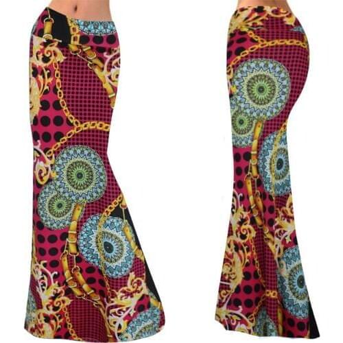 HAOOHU 2019 Fashion Maxi Long Skirt Floor Length Ladies Elastic High Waist Skirts Women Printed Boho Vintage long Skirt