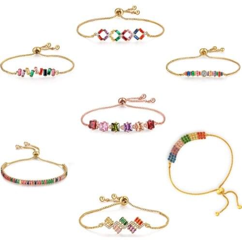 2021 Adjustable Bracelets For Women Shiny Crystal Cubic Zirconia Gold Chain Bracelet Simple Charms Jewelry Gifts Bijoux Femme