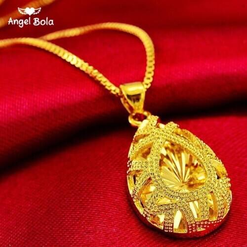 24K Gold Muslim Necklace Women Fashion Islam Jewelry Wedding Engagement Water Drop Turkish Pendant Necklaces Jewelry Gift