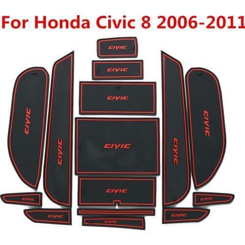 3D Rubber Mat For Honda Civic 8 2006-2011 Lnterior Anti Slip Mat Door Slot Pad Cup Cushion Groove Mat Car Accessories 15pcs