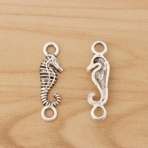50 Pieces Tibetan Silver Seahorse Connector Charms for Bracelet Jewellery Making Findings 25x7mm