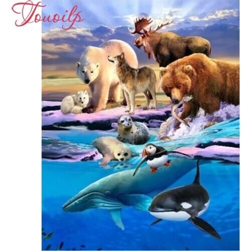 TOUOILP 5D Diamond Painting"Alaska Animals Brown bear"Diamond Embroidery Square&round Cross Stitch Rhinestone Mosaic Painting