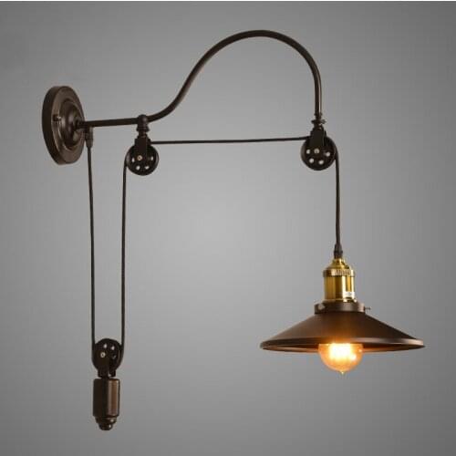 American Rural Retro Industrial Wind Avenue Bar Cafe Bedroom Studio Lifting Pulley Wall Lamp