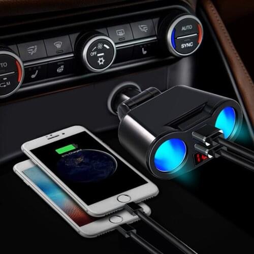 Car 2 Way Power Socket Splitter Car Cigarette Lighter Multi Socket Dual USB Plug Charger 12V 24V For Mobile Phone Tablet GPS