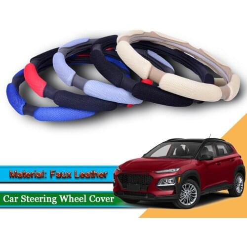Car Styling Leather Car Steering Wheel Cover Car Steering-wheel Hubs Interior Automobiles Accessories For Hyundai Kona 2017-2020