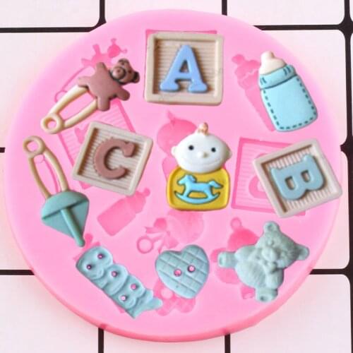 Baby Shower Party Silicone Mold Bottle Chocolate Candy Molds Baby Bib Fondant Cake Decorating Tools Bear Cupcake Baking Mould