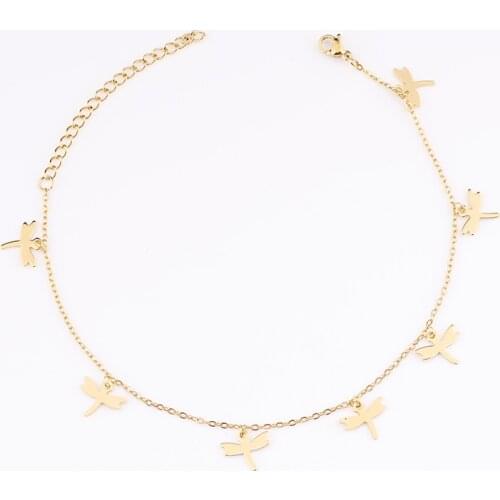 Bohemian Woman Simple Gold Dragonfly Beach Foot Leg Chain Barefoot Anklets Sandal Female Bracelet Crochet Party Holiday