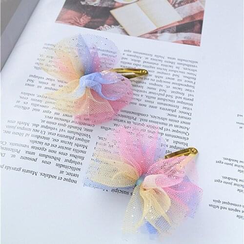 Boutique 10Sets Fashion Gradient Rainbow Color Bow Snap Clips Pastel Bowknot Hairpins Princess Headwear Girls Hair Accessories