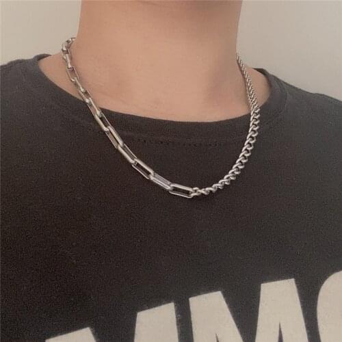 Fashion OT buckle side chain splicing titanium steel stainless steel necklace tide men and women chain hot sale