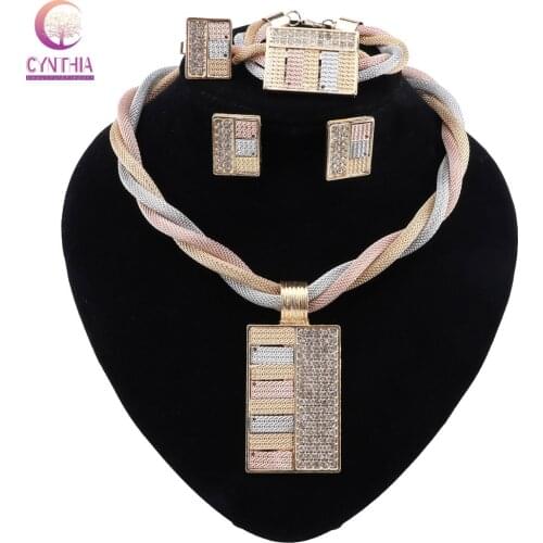 CYNTHIA New Africa Women Wedding Jewelry Accessories Fashion Turkish Jewelry Necklace Earrings Set Square Pendant Jewelry Sets