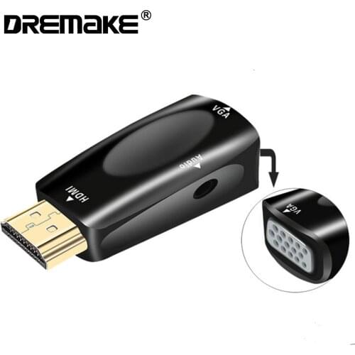 HDMI to VGA Adapter with 3.5 Audio Transmission 1080P HDMI to VGA Converter Plug for Computer, Laptop HDTV Projectors Displayer