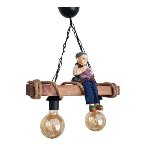 Hüma Design 2gang Decorative Nigrum Rustic Roped Wooden Chandelier
