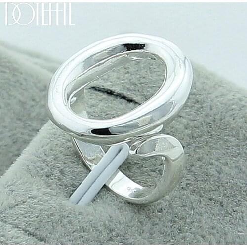 DOTEFFIL 925 Sterling Silver Circle O Open Adjustable Size Rings For Women Wedding Engagement Party Jewelry