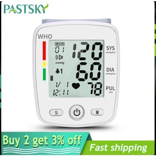 Wrist Blood Pressure Monitor Kit Rechargeable Digital Heart Beat Rate Pulse Meter Voice Alarm Pulsometer Home Medical Equipment