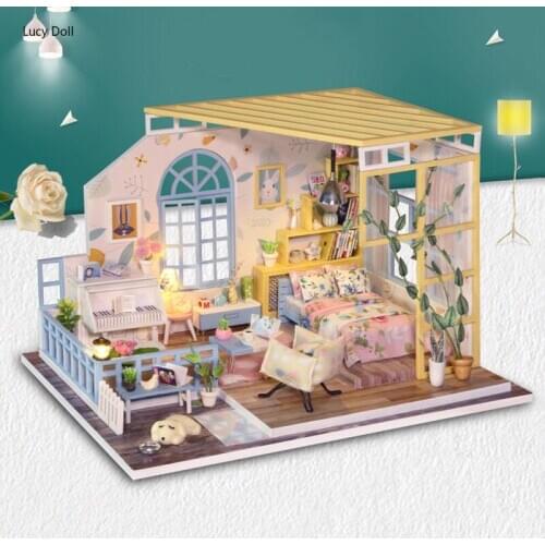 Doll House Furniture Wooden Toys Diy Miniature Dollhouse Puzzle Assemble 3d Miniaturas Dollhouse Toys For Children Birthday Gift