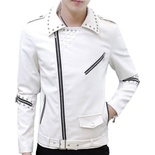 Mcikkny Men Korea Pu Leather Jackets Spring Rivet Zipper Slim Outwear Coats Punk Style Casual Clothing Classic