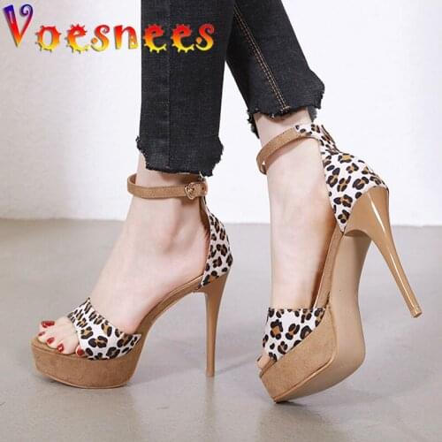 Voesnees Summer Sexy Leopard Women Sandals Female 2021 New Fashion Ankle Buckle Strap Platform High Heels Night Club Party Shoes