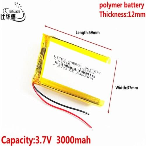 Liter energy battery 3.7V 3000MAH 123759 Lithium Polymer LiPo Rechargeable Battery For Mp3 headphone PAD DVD bluetooth camera
