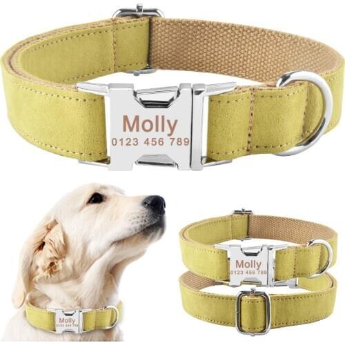 Small Medium Large Personalized Dog Collar Leather Engraved ID Tag Custom Name