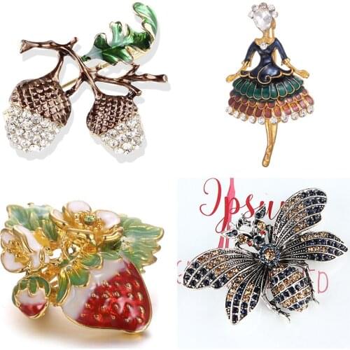 Cute Ethnic Dancer Ballerinas Grapes Strawberry Bee Brooches Women Girls Alloy Pin Up Clips Scarf Hats Shoulder Corsages