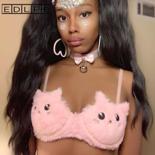Cute Pink Cat Hair Sling New Backless Top Unif Steetwear Crop Tops Women Y2k Fashion Gothic Top