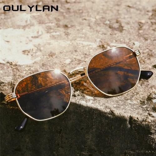 Oulylan Polygon Metal Sunglasses Women Men Luxury Sun Glasses Anti-UV Sunglass Fashion Vintage Outdoors Shades Eyewear Gold