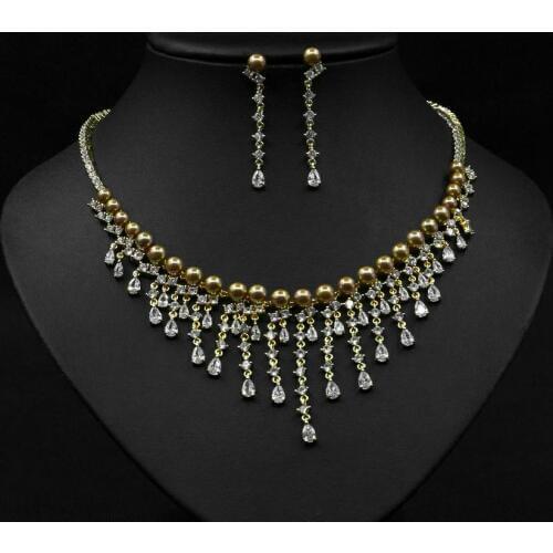 HIBRIDE 2020 Fashion Pearl Pendant Jewelry Set New Charming Cubic Zirconia Luxury Nightclub Set Factory Wholesale N-1137